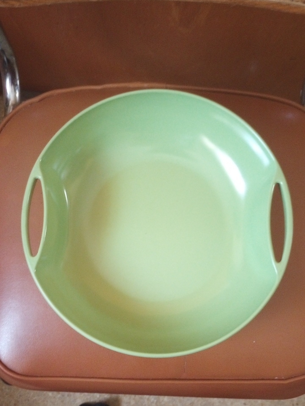 Vintage Large Green Melamine Casual Country Kitchen Serving Bowl w/ Handles